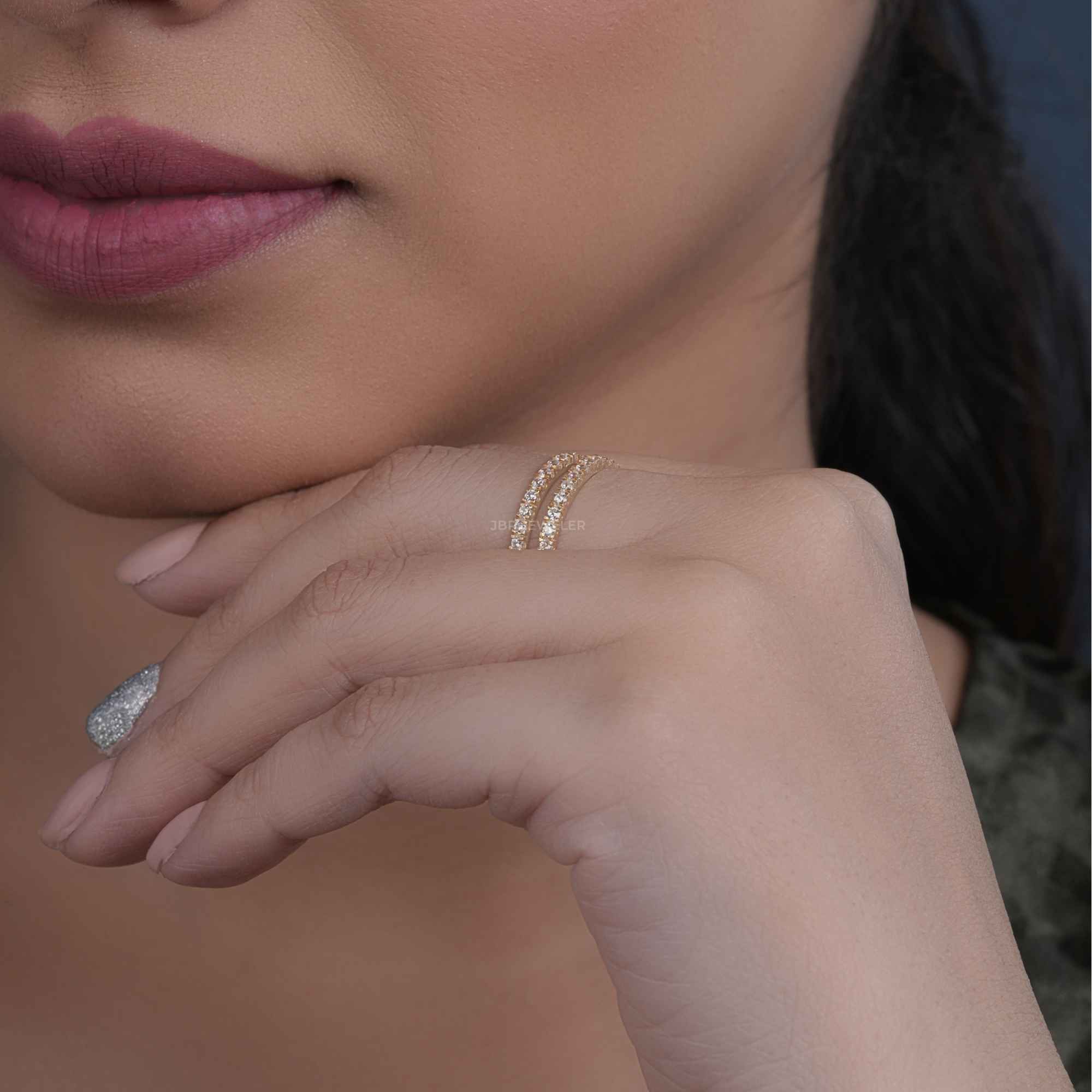 White Gold Half Eternity Stacking Solitaire Enhancer Moissanite Wedding Band - JBR Jeweler