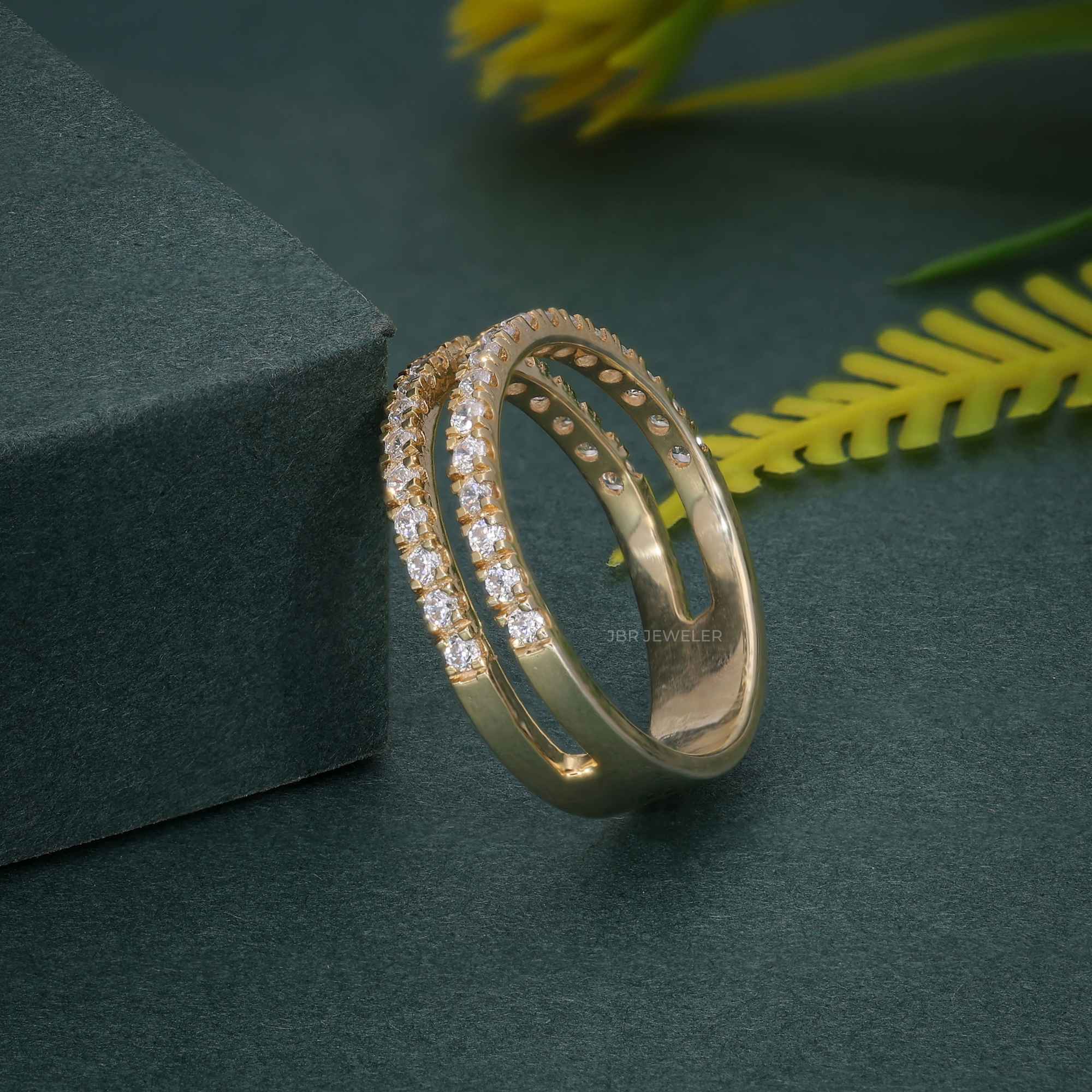 White Gold Half Eternity Stacking Solitaire Enhancer Moissanite Wedding Band - JBR Jeweler