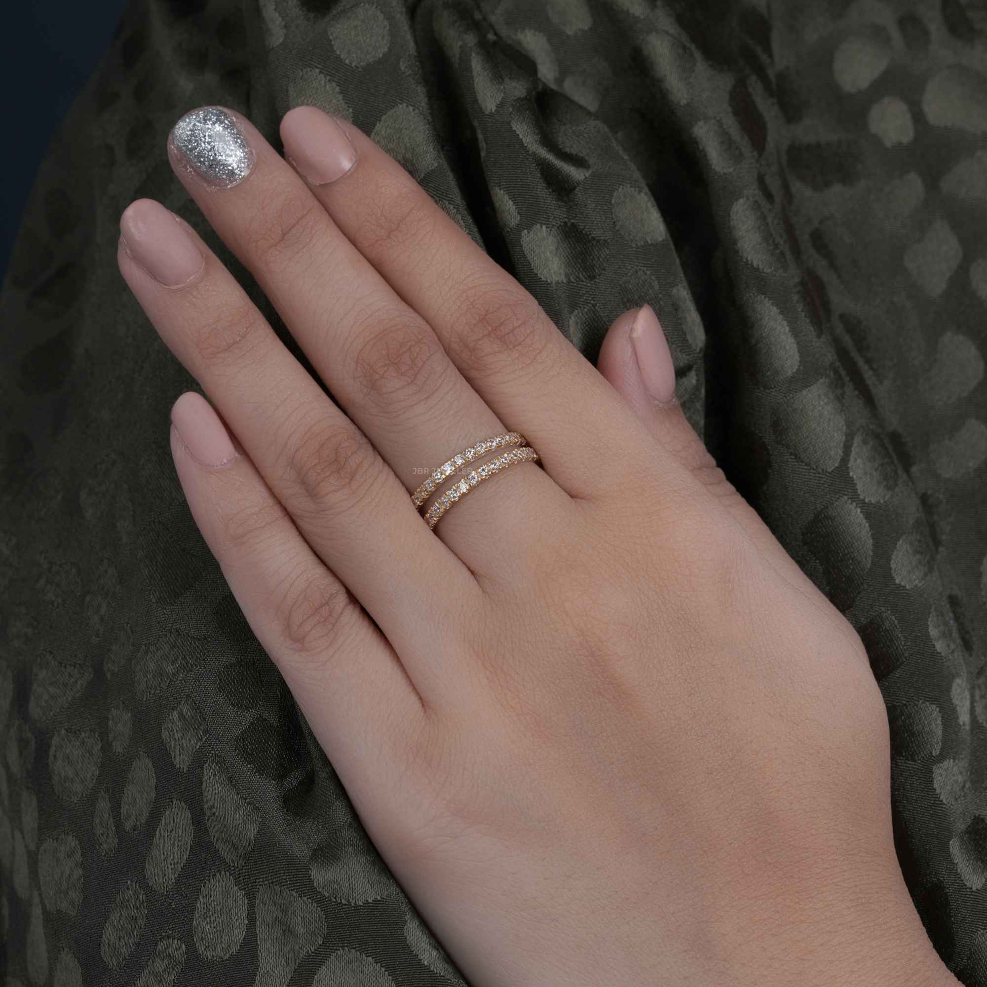 White Gold Half Eternity Stacking Solitaire Enhancer Moissanite Wedding Band - JBR Jeweler