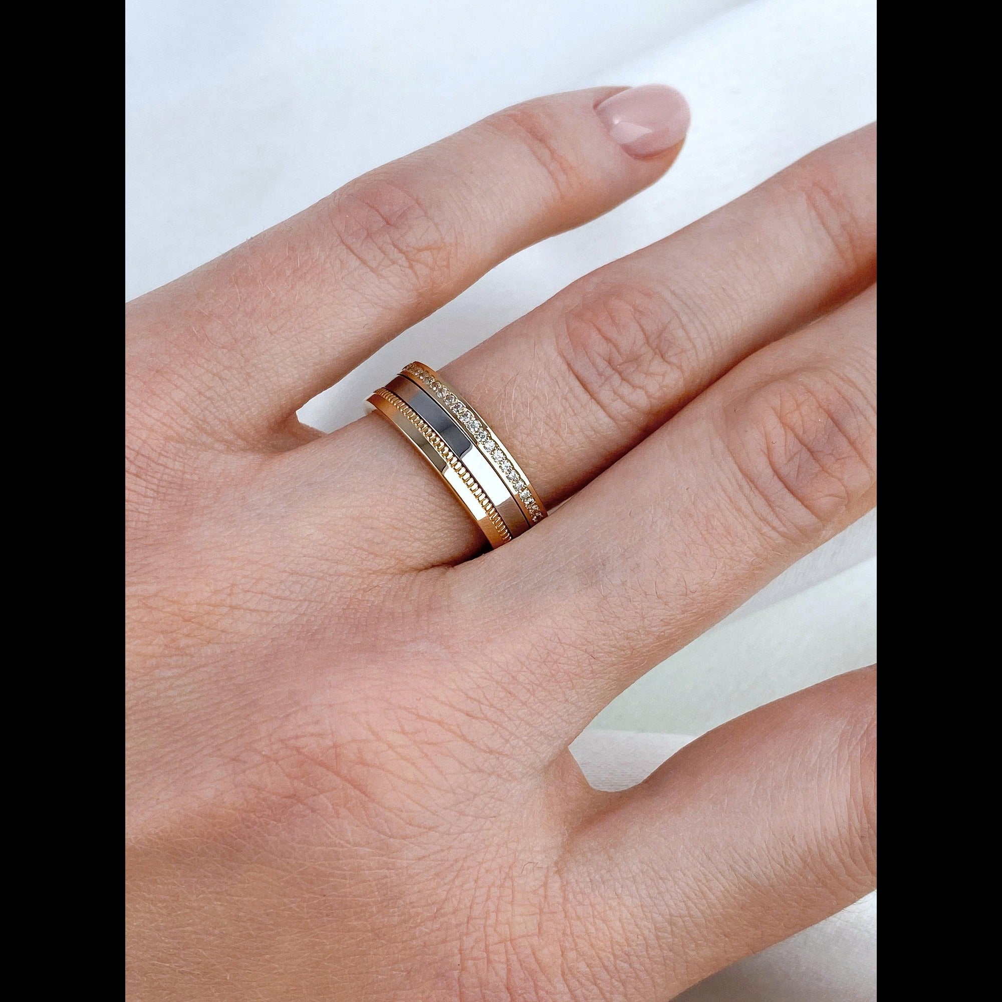 Women's Two-Tone Wedding Band with Lab Diamonds 14kt Solid Gold Wedding and Anniversary Ring for Women - JBR Jeweler