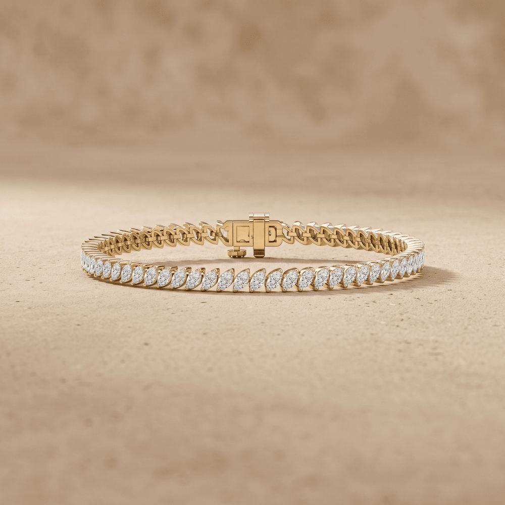 Yellow Gold Diamond Bracelet Marquise Link Tennis Style