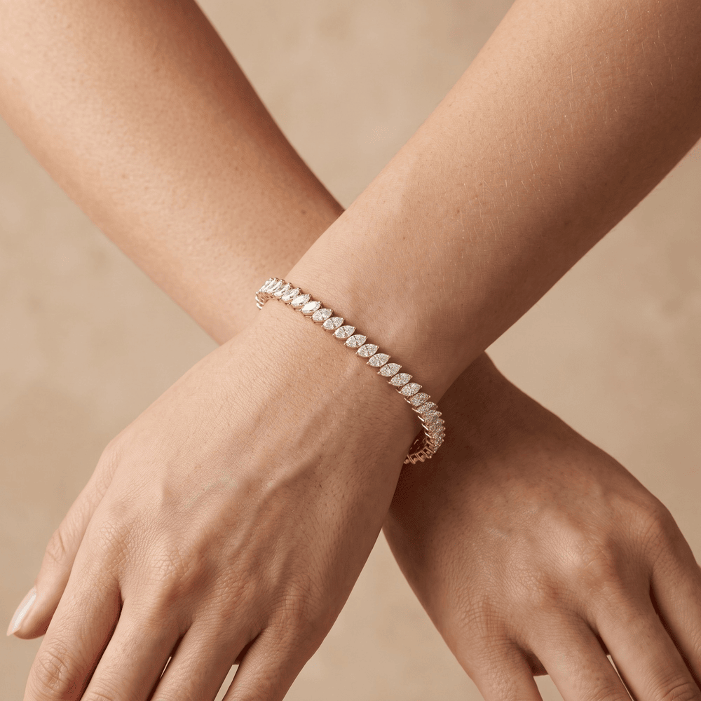 Yellow Gold Diamond Bracelet Marquise Link Tennis Style
