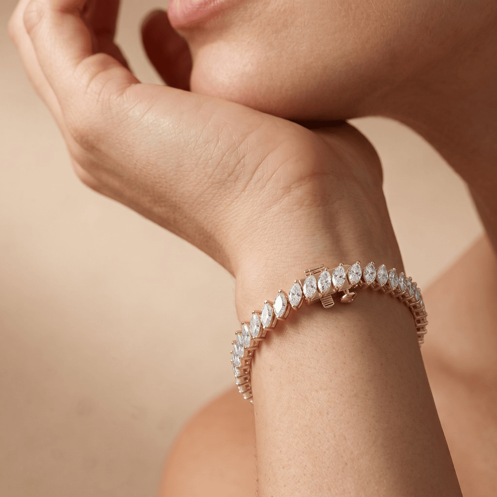 Yellow Gold Diamond Bracelet Marquise Link Tennis Style