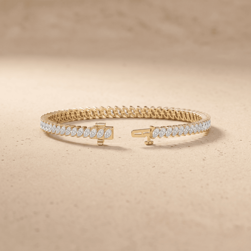 Yellow Gold Diamond Bracelet Marquise Link Tennis Style