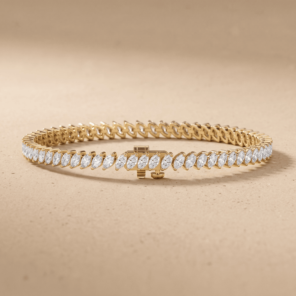 Yellow Gold Diamond Bracelet Marquise Link Tennis Style