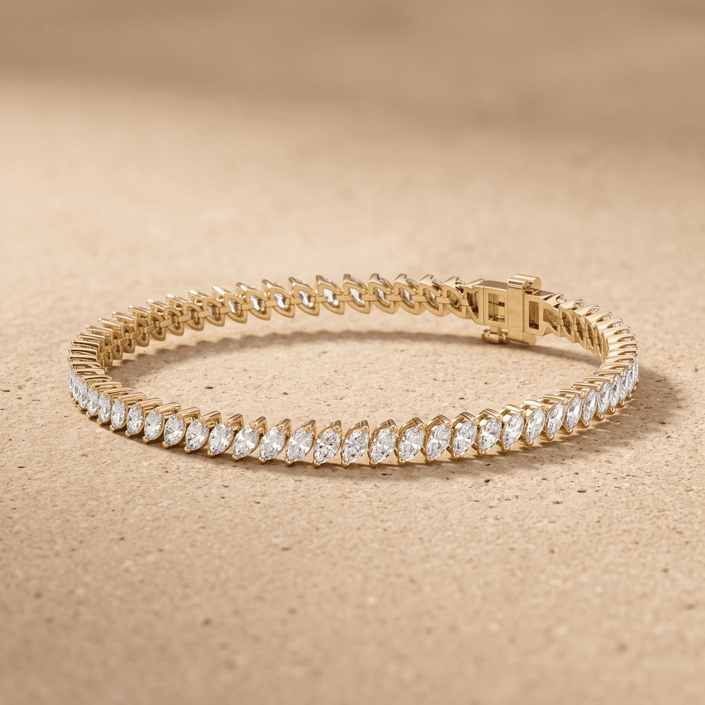 Yellow Gold Diamond Bracelet Marquise Link Tennis Style
