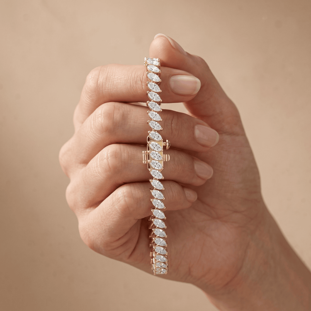 Yellow Gold Diamond Bracelet Marquise Link Tennis Style