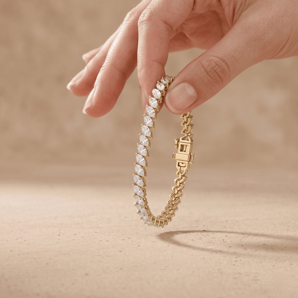Yellow Gold Diamond Bracelet Marquise Link Tennis Style