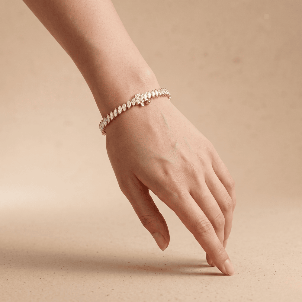 Yellow Gold Diamond Bracelet Marquise Link Tennis Style