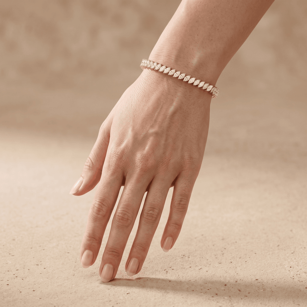 Yellow Gold Diamond Bracelet Marquise Link Tennis Style
