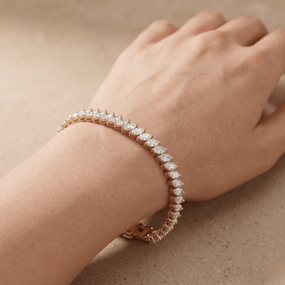 Yellow Gold Diamond Bracelet Marquise Link Tennis Style