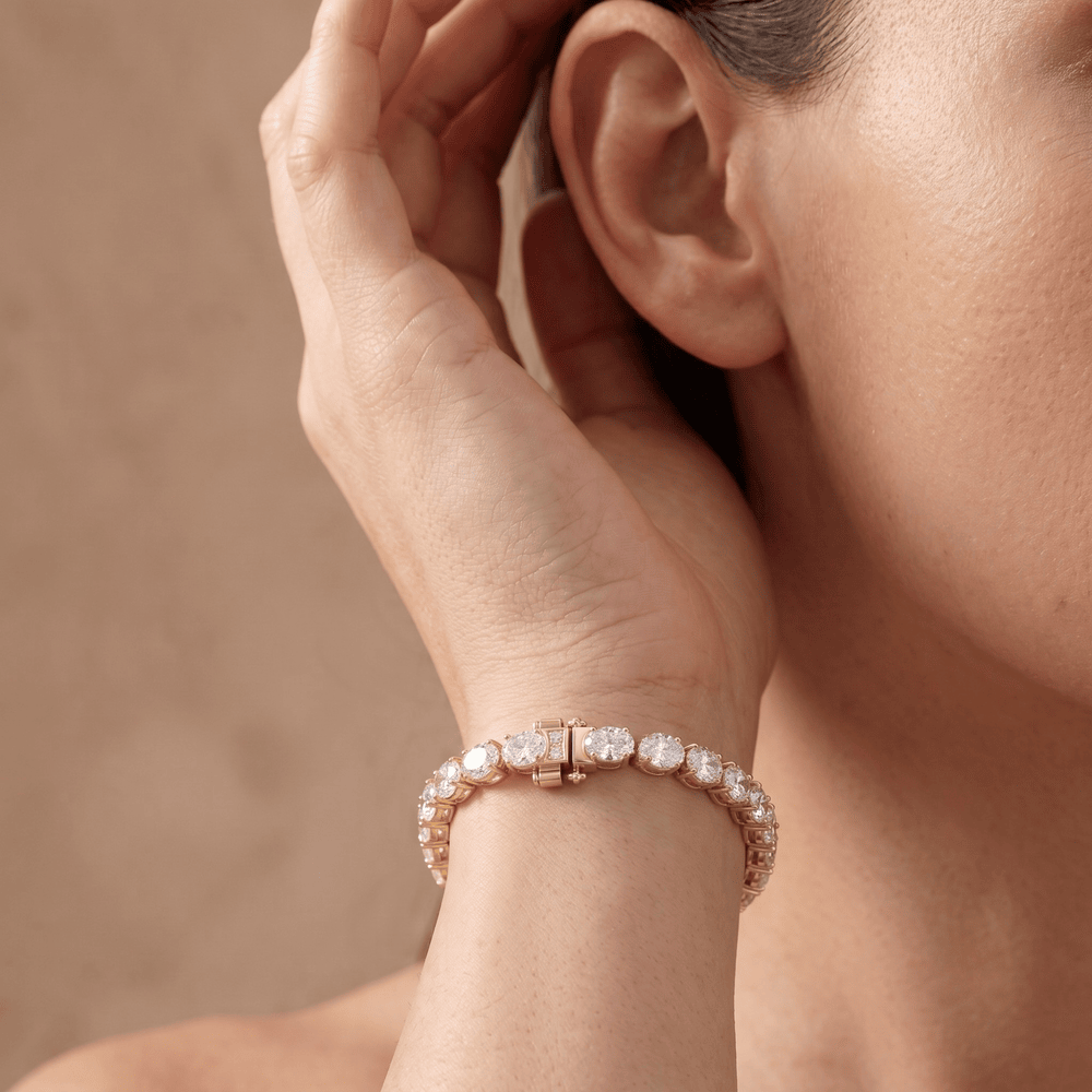 Yellow Gold Diamond Tennis Bracelet Oval Diamonds