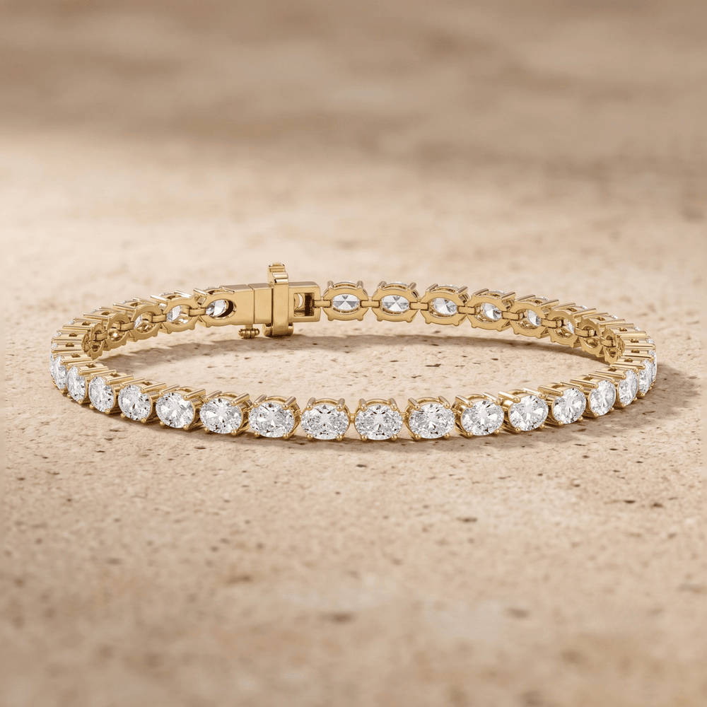 Yellow Gold Diamond Tennis Bracelet Oval Diamonds
