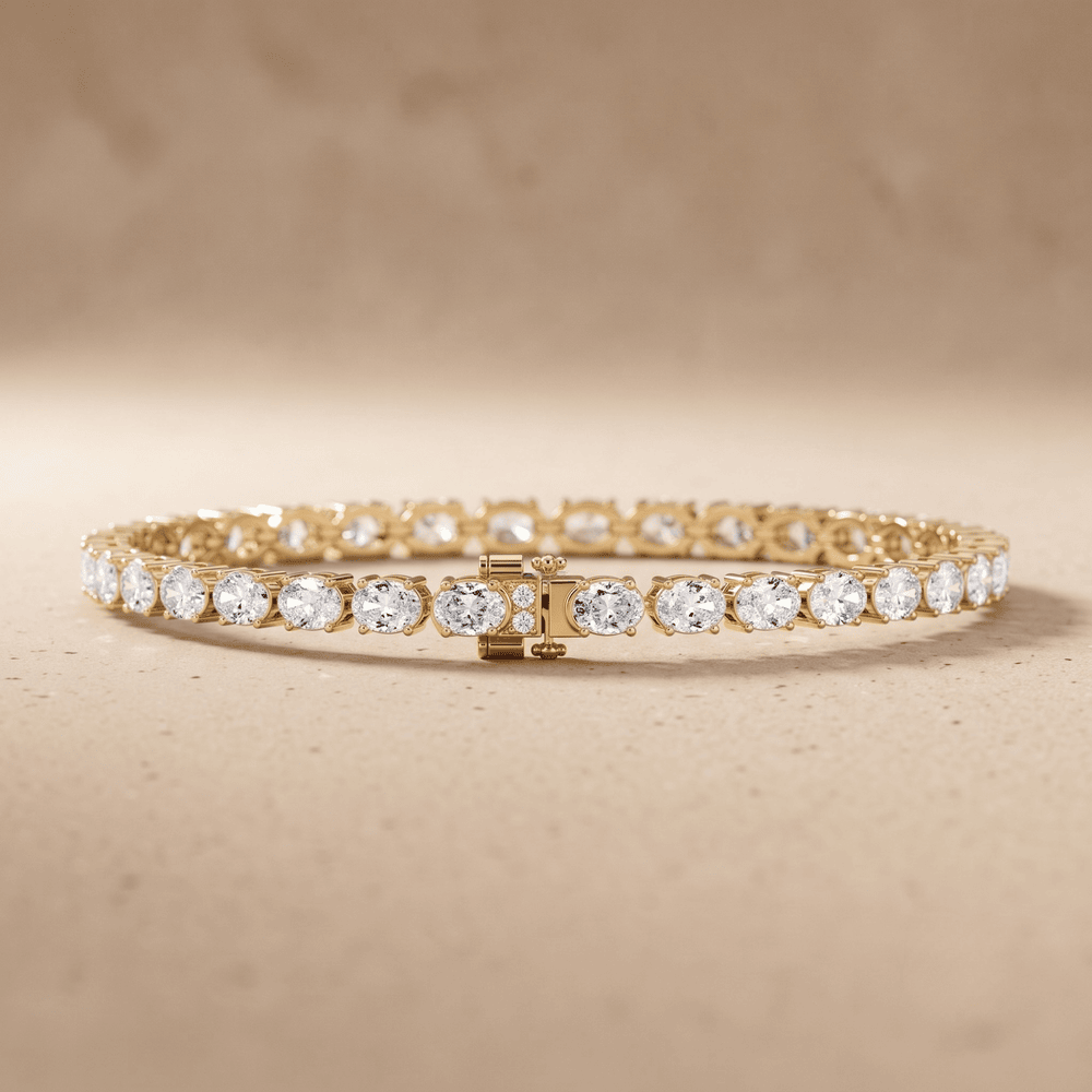 Yellow Gold Diamond Tennis Bracelet Oval Diamonds