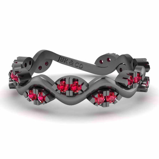 Alternative Zig Zag Ruby Accent Eternity Women's Band in Sterling Silver - JBR Jeweler