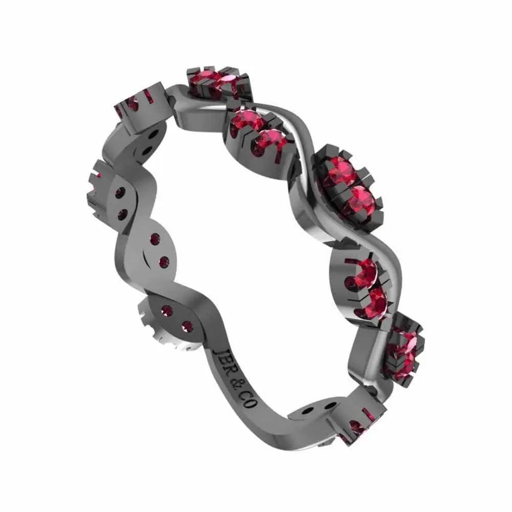 Alternative Zig Zag Ruby Accent Eternity Women's Band in Sterling Silver - JBR Jeweler