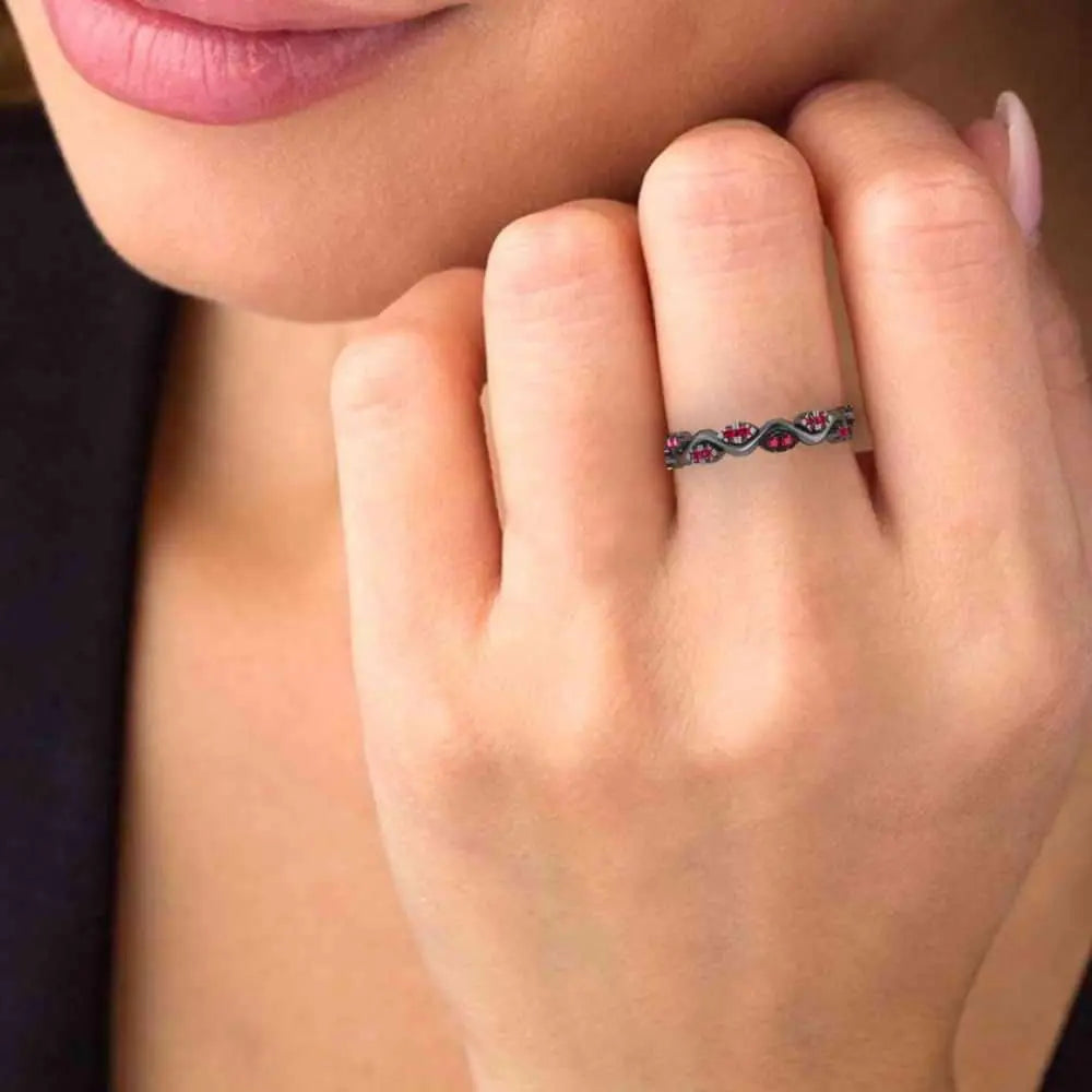 Alternative Zig Zag Ruby Accent Eternity Women's Band in Sterling Silver - JBR Jeweler