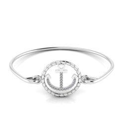 Anchor Charm Sterling Silver Bangle Bracelet - JBR Jeweler