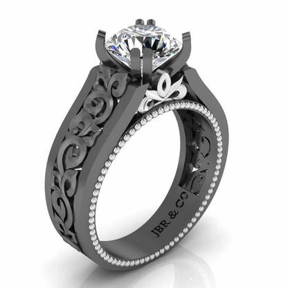 Antique Filigree Solitaire Sterling Silver Ring - JBR Jeweler