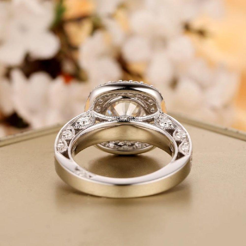 Art Deco 2.00CT Round Cut White Gold Double Halo Colorless Moissanite Engagement Ring - JBR Jeweler