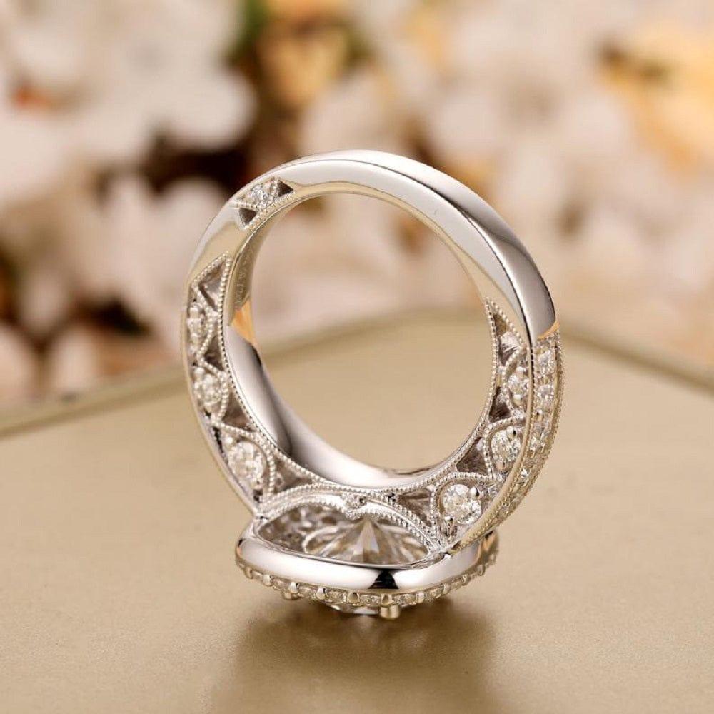 Art Deco 2.00CT Round Cut White Gold Double Halo Colorless Moissanite Engagement Ring - JBR Jeweler