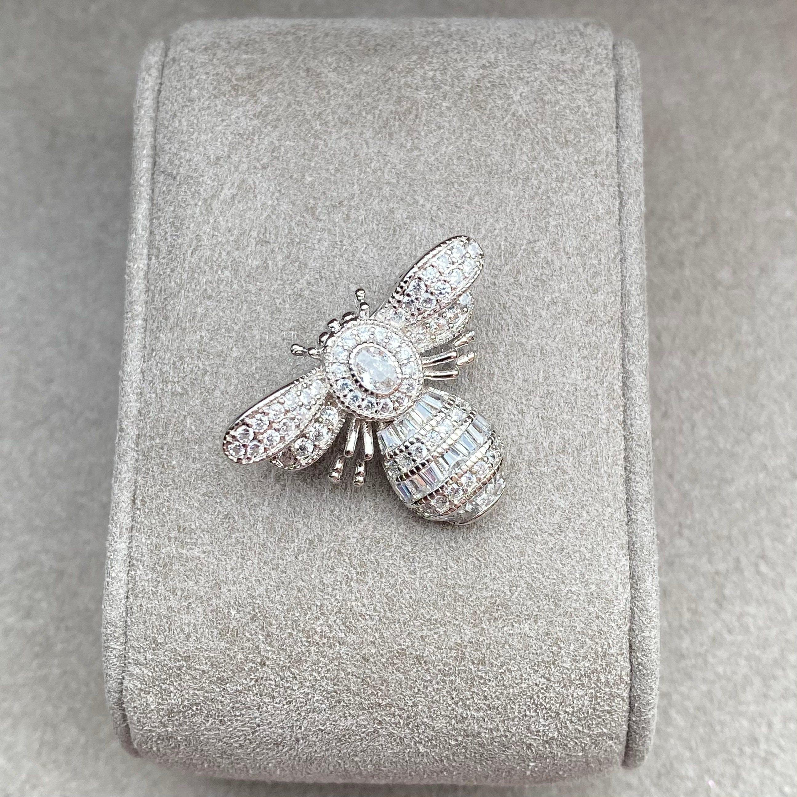 Art Deco Inspired White Gold honey Bee Brooch Lapel Pin - JBR Jeweler