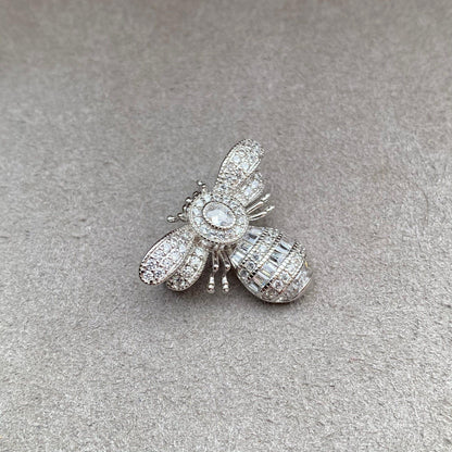 Art Deco Inspired White Gold honey Bee Brooch Lapel Pin - JBR Jeweler