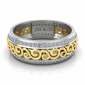 Art Deco Style Two Tone Sterling Silver Women's Band - JBR Jeweler
