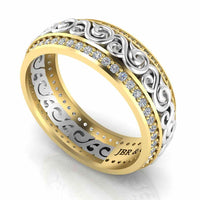 Art Deco Style Two Tone Sterling Silver Women's Band - JBR Jeweler