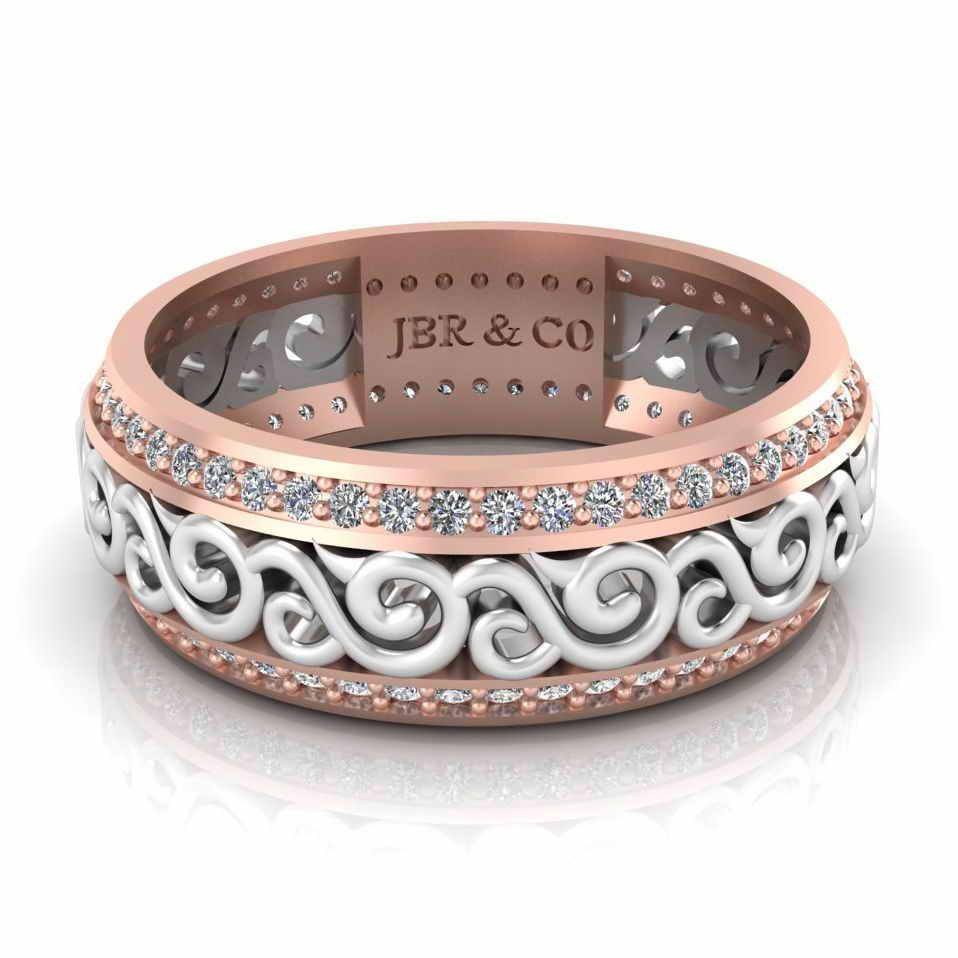 Art Deco Style Two Tone Sterling Silver Women's Band - JBR Jeweler