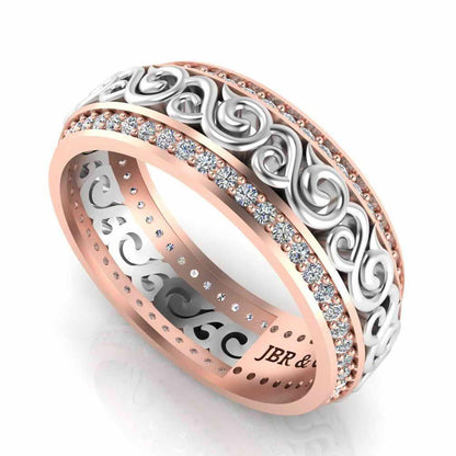 Art Deco Style Two Tone Sterling Silver Women's Band - JBR Jeweler