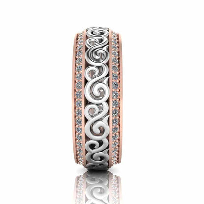 Art Deco Style Two Tone Sterling Silver Women's Band - JBR Jeweler