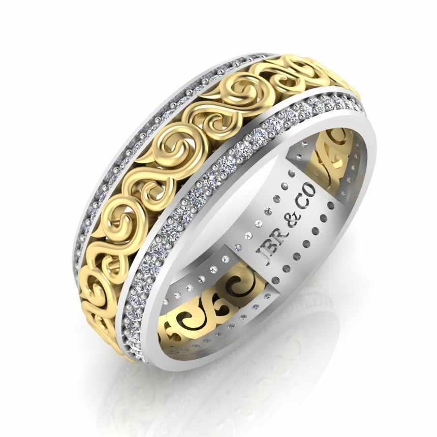 Art Deco Style Two Tone Sterling Silver Women's Band - JBR Jeweler
