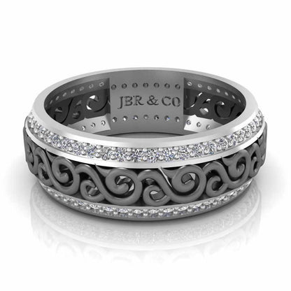 Art Deco Style Two Tone Sterling Silver Women's Band - JBR Jeweler