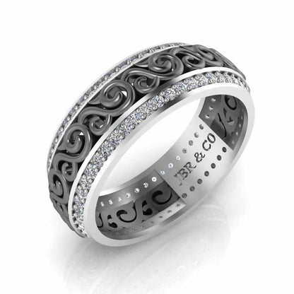 Art Deco Style Two Tone Sterling Silver Women's Band - JBR Jeweler