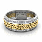 Art Deco Style Two Tone Sterling Silver Women's Band - JBR Jeweler