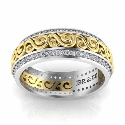 Art Deco Style Two Tone Sterling Silver Women's Band - JBR Jeweler