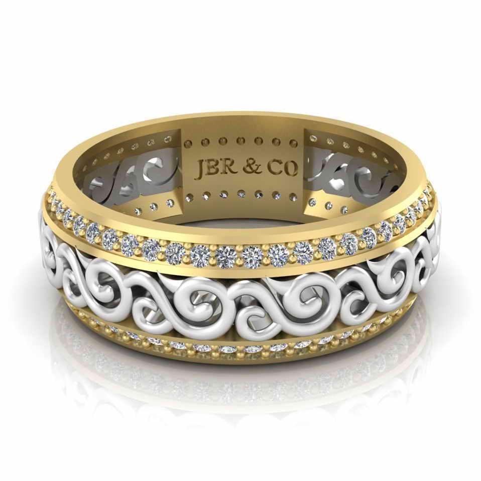 Art Deco Style Two Tone Sterling Silver Women's Band - JBR Jeweler