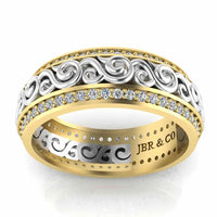 Art Deco Style Two Tone Sterling Silver Women's Band - JBR Jeweler