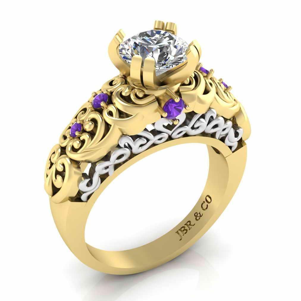 Art Deco Two Tone Solitaire Sterling Silver Ring - JBR Jeweler