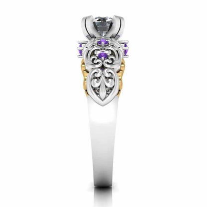 Art Deco Two Tone Solitaire Sterling Silver Ring - JBR Jeweler