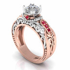 Art Deco Two Tone Sterling Silver Solitaire Ring - JBR Jeweler