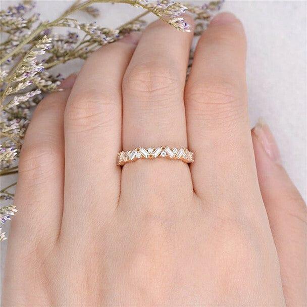 Art Deco Wedding Band Moissanite Wedding Stackable Band - JBR Jeweler