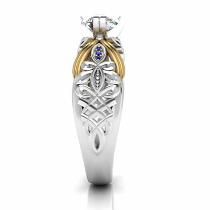 Art Nouveau Style Two Tone Sterling Silver Ring - JBR Jeweler