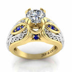 Art Nouveau Style Two Tone Sterling Silver Solitaire Ring - JBR Jeweler