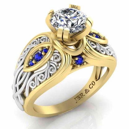 Art Nouveau Style Two Tone Sterling Silver Solitaire Ring - JBR Jeweler