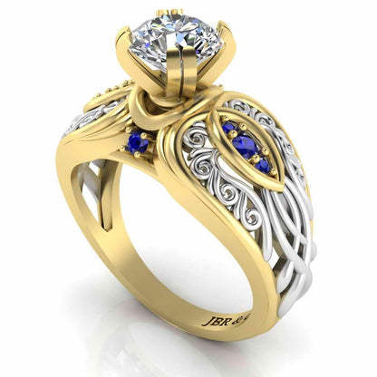 Art Nouveau Style Two Tone Sterling Silver Solitaire Ring - JBR Jeweler