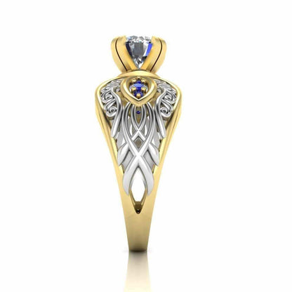 Art Nouveau Style Two Tone Sterling Silver Solitaire Ring - JBR Jeweler