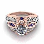 Art Nouveau Style Two Tone Sterling Silver Solitaire Ring - JBR Jeweler