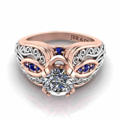 Art Nouveau Style Two Tone Sterling Silver Solitaire Ring - JBR Jeweler